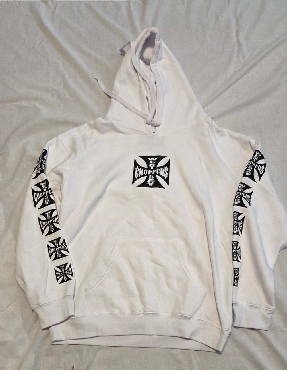 West Coast Choppers Iron Cross Logo White Hoodie Size XL